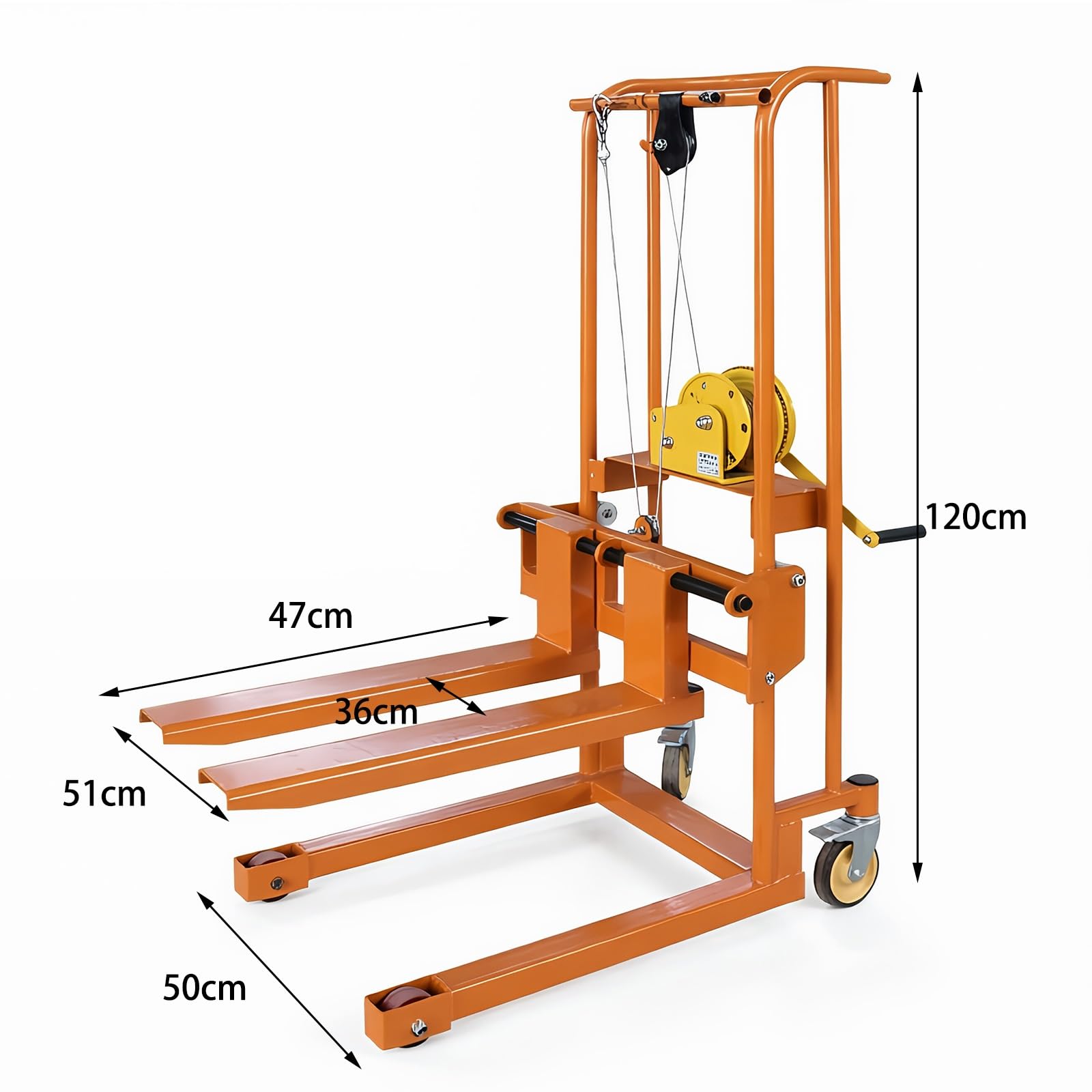 Gabelhubwagen Handkurbel-Stapler, 200 kg, Lenkrolle, Gabelstapler for Werkstatttransport, Laden Lager