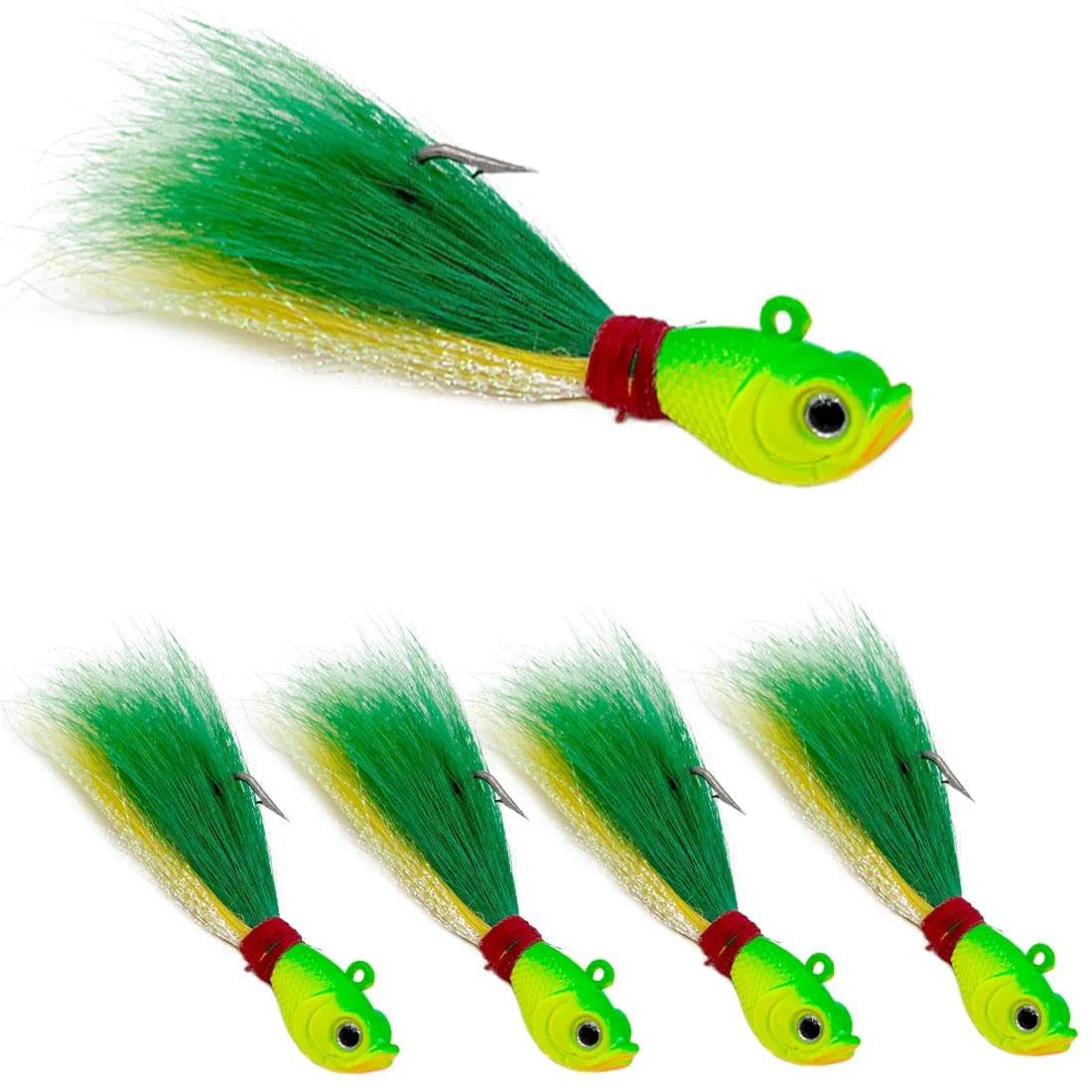 9KM DWLIFE Bucktail Jigs Jig Heads 5Pcs Saltwater Buck Tail Fishing Lure Crappie Hair Jigs Bass Walleye Surf Fishing Lures