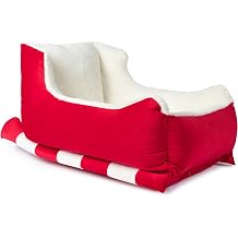 Sherry Kline Holiday Sleigh Dog Bed, Medium Red Velvet with Faux Fur, Indoor & Outdoor, Waterproof, Washable, Durable Pet Bed, Cozy Holiday-Themed Comfort for All Breeds