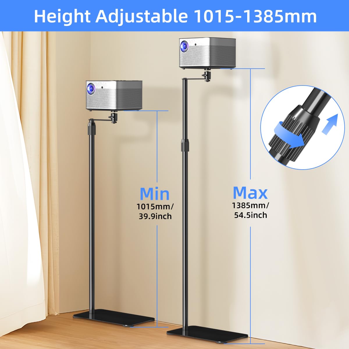 suptek Supporto per proiettore girevole a 360°, supporto da pavimento nascosto per divano contro parete, altezza regolabile, mini staffa di montaggio a pavimento compatibile con videocamera DVR Vlog