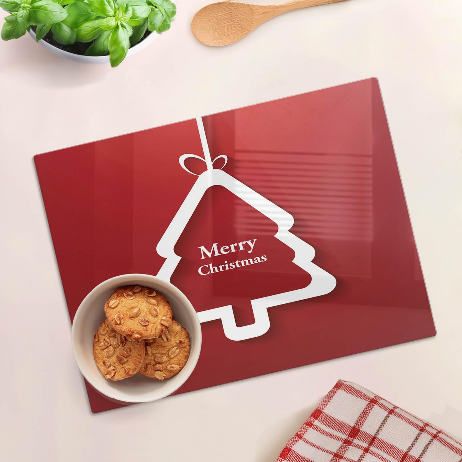 Tagliere e piastra di protezione in vetro 40x30 cm Albero di Natale