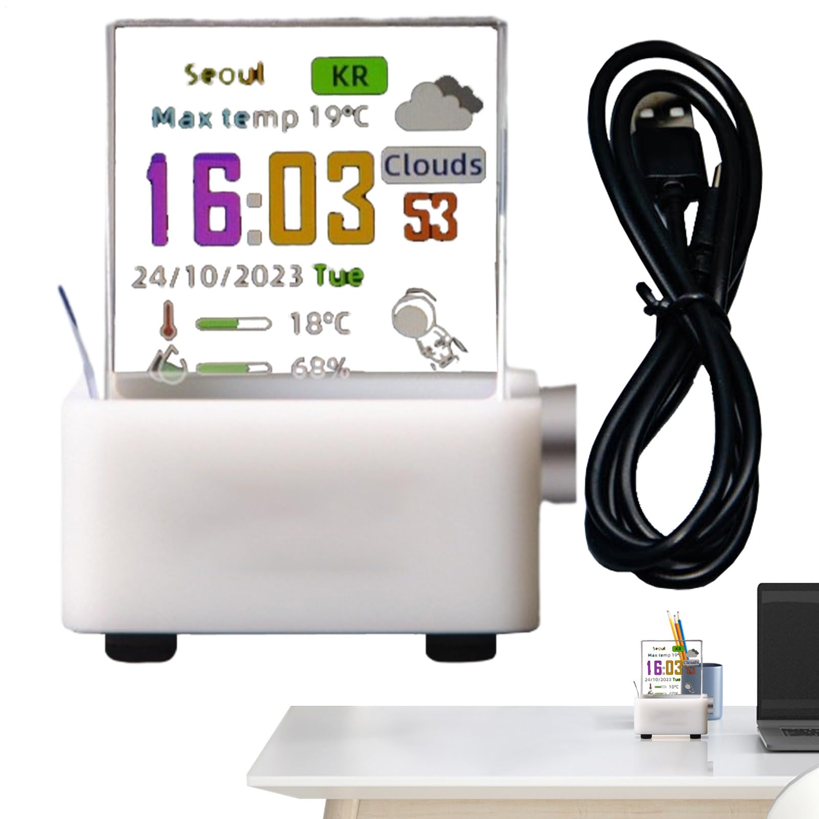 Cubo Holográfico con WiFi Pequeña Estación Meteorológica Hora Digital | WiFi Álbum De Fotos Animación GIF Transparente Para Decoración Del Hogar Y Regalos Para Calcetines Navideños