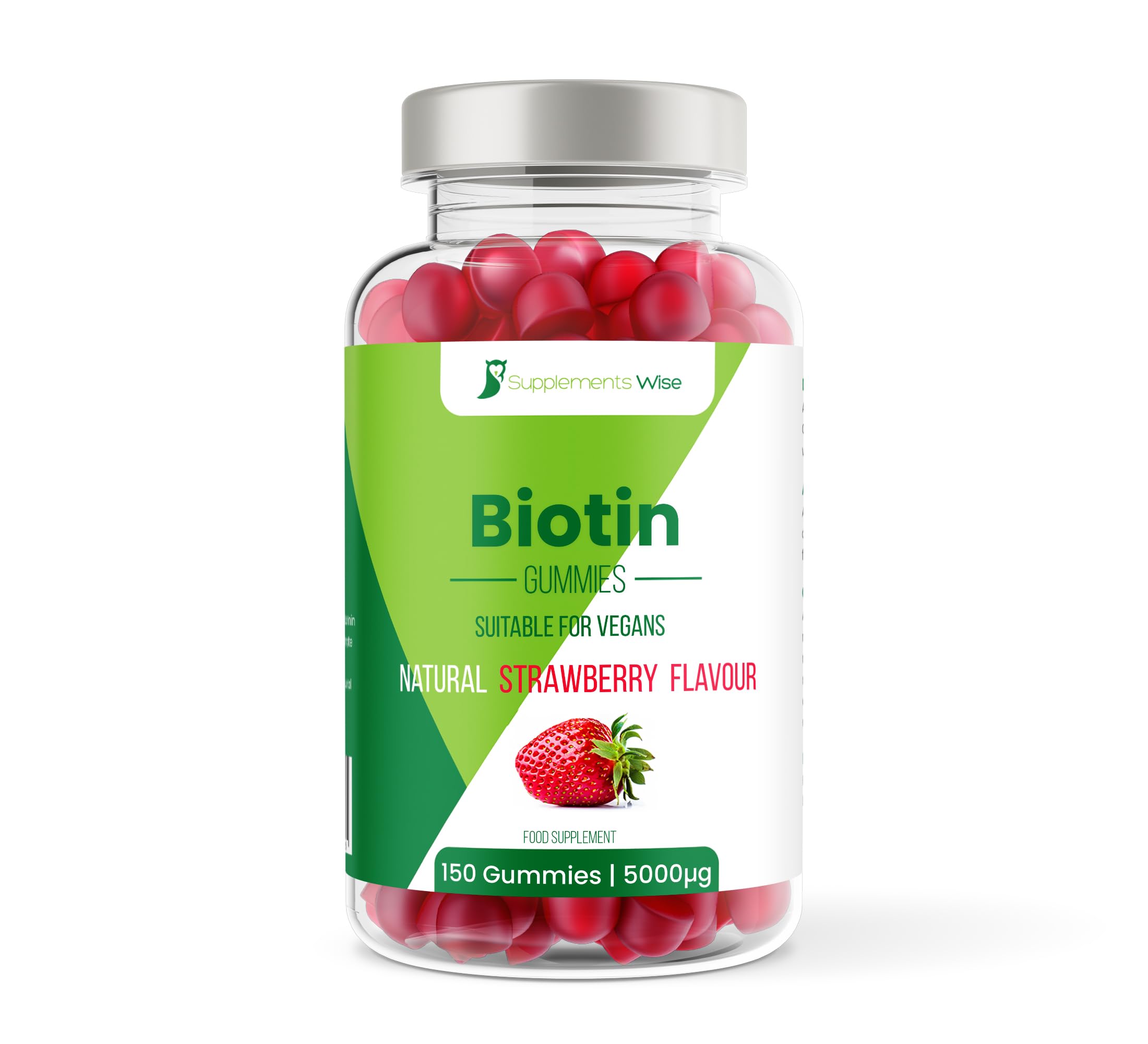 Biotin Hair Growth Gummies - 150 Pack - 10000mcg Serving - Hair, Skin and Nails Vitamins for Women and Men - Biotin Gummies for Hair Growth - Strawberry Flavour Gummy Hair Vitamins for Growth