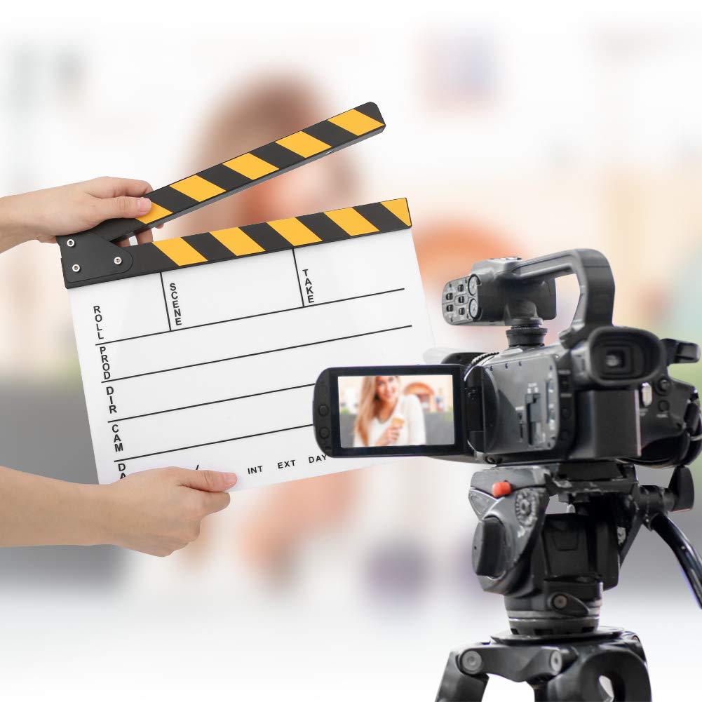 Clapboard in acrilico 30x25 cm, clapboard professionale per registi, lavagna da scrittura con gesso – clapboard azione scrivibile con magnete integrato per la produzione video e la (Lavagna bianca a