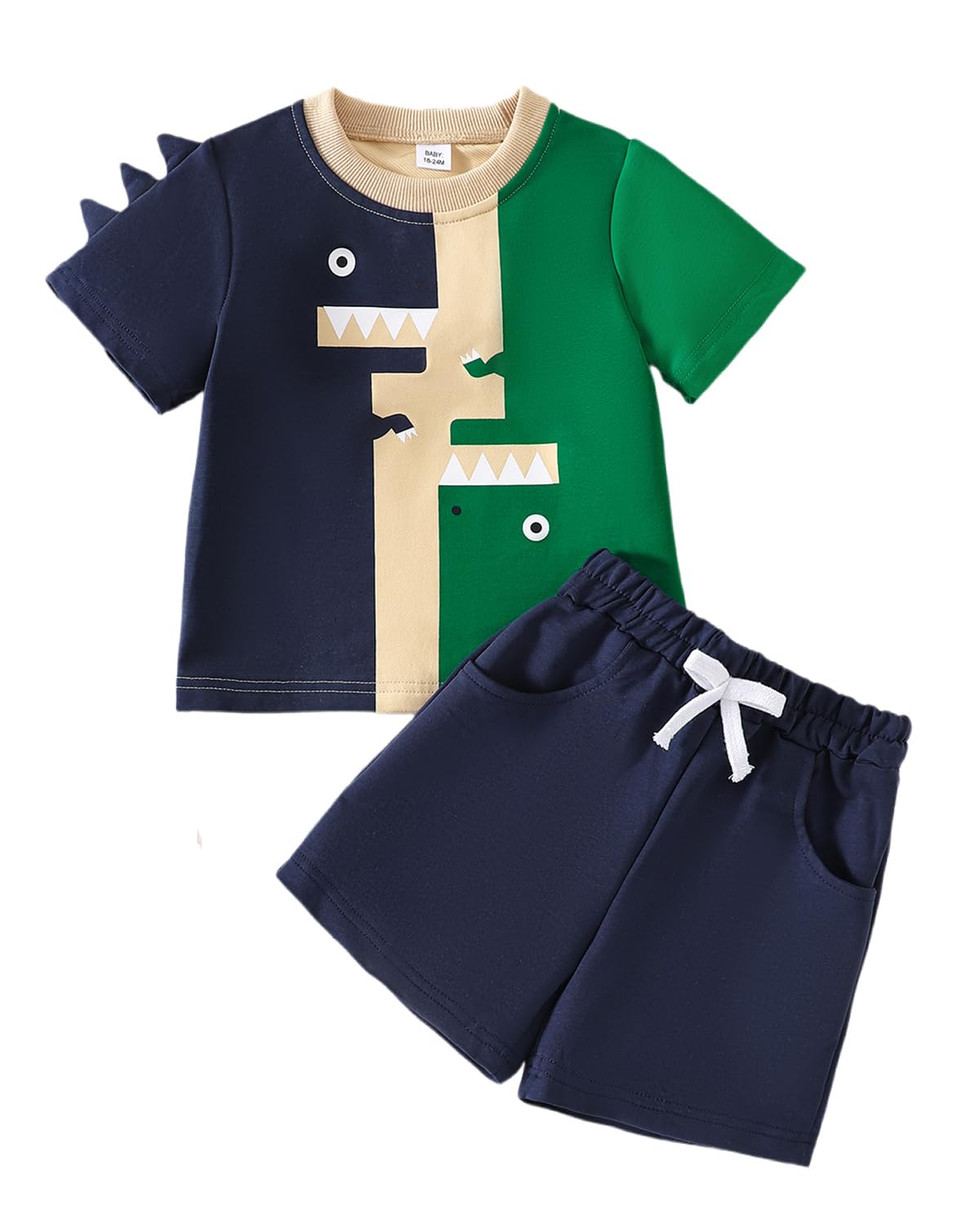 FishingDino Baby Kleidung Jungen Set Gr 86-110, Sommer Kinder Anzug Set Junge mit Dino & Bagger, Kurzarm T-Shirt & Shorts Bekleidungssets für Jungen 1-4 Jahre