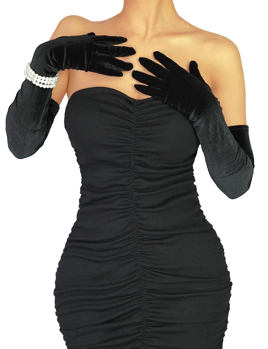 Women's 24 Inch Long Velvet Gloves 1920s Flapper Opera Gloves for Wedding Costume Formal Party: Navy Blue