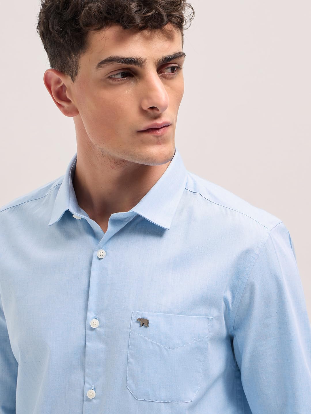 THE BEAR HOUSE Men's Solid Tailored Fit Formal Shirt Blue 4