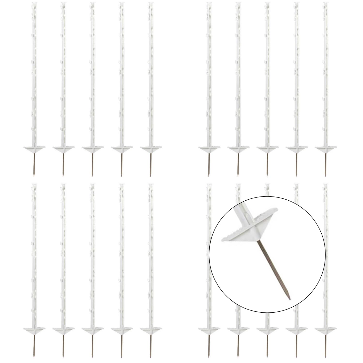 Agrarzone 40x Paletto per recinti in plastica 105cm, doppio predellino, bianco - In plastica rinforzata, con 8 occhielli per filo, nastro e corda - Ideali per cavalli, bovini e pollame