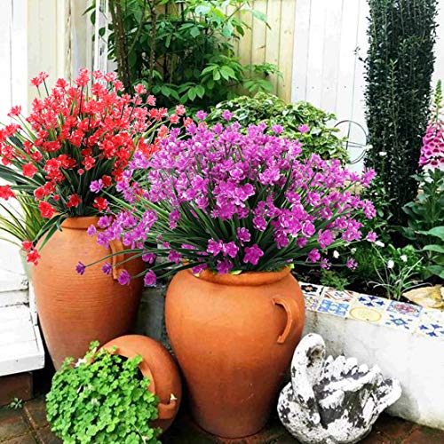 Urstoud 6Pcs Artificial Flowers,Fake Greenery Faux Plastic Bushes Fake Shrubs Uv Resistant No Fade Faux Plastic Plants For Wedding Hanging Bouquet Indoor Outdoor Home Garden Office Table Vase(Fuchsia) #TOP4