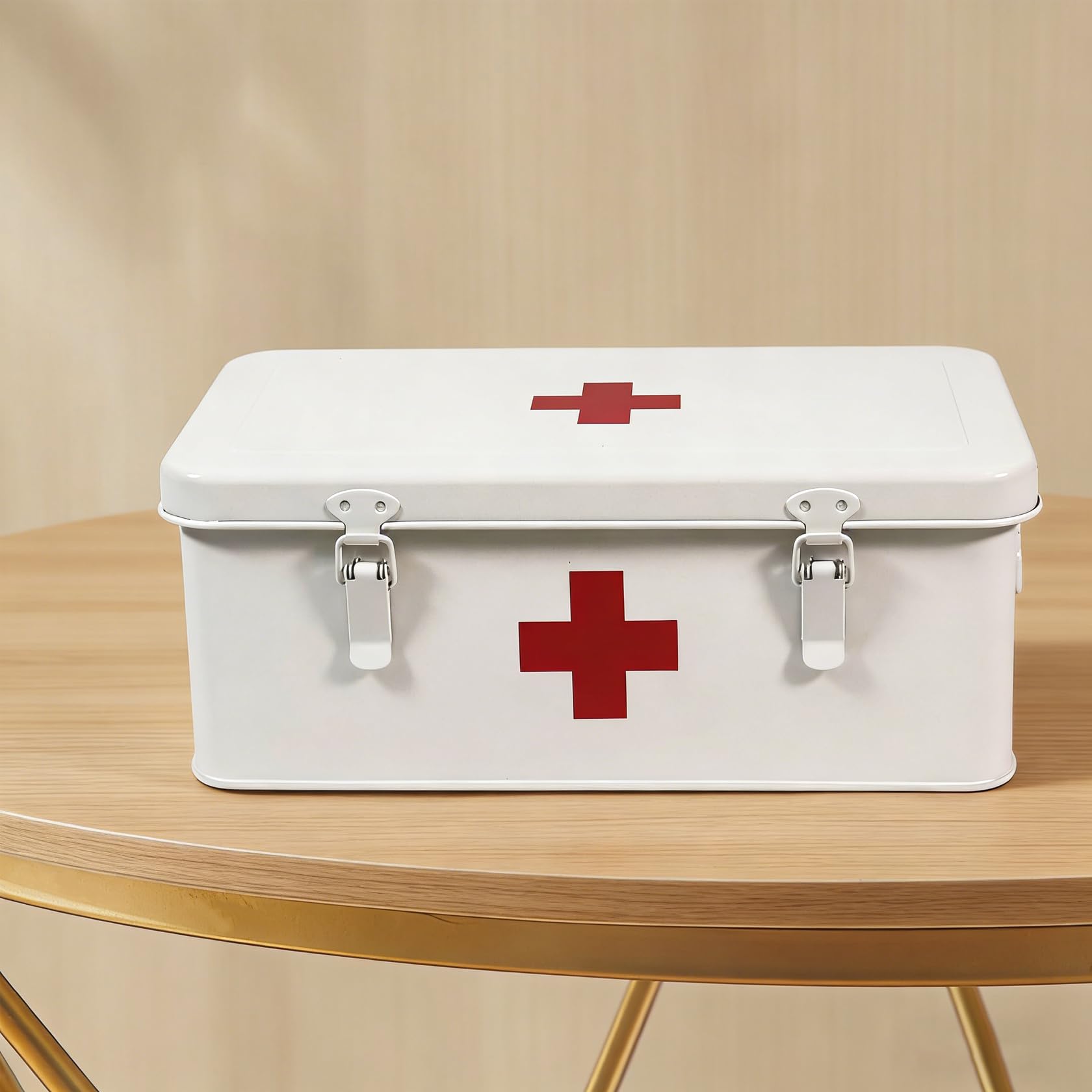 Scatola per medicinali in metallo con coperchio - farmacia domestica compatta per la casa, comoda conservazione dei medicinali e comoda custodia per medicinali in bianco per un'organizzazione