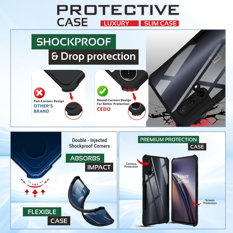 Image of AIBEX Compatible for OnePlus Nord CE 5 5G Mobile Back Case Cover, Crystal-Clear Shockproof Bumper with Camera Guard | 360 Hybrid Protection (TPU+PC) | Anti-Yellow, Slim Transparent - Black