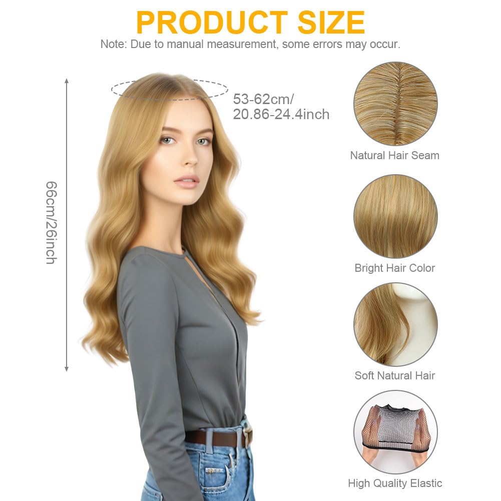 AUYAO Long Wave Wig for Women Synthetic Fiber Long Wavy Hair Wig Middle Part with No Bangs Curly Hair Wigs Fancy Dress Synthetic Hair for Party Costume Anime Halloween Christmas Carnival(Light Gold) - Image 3
