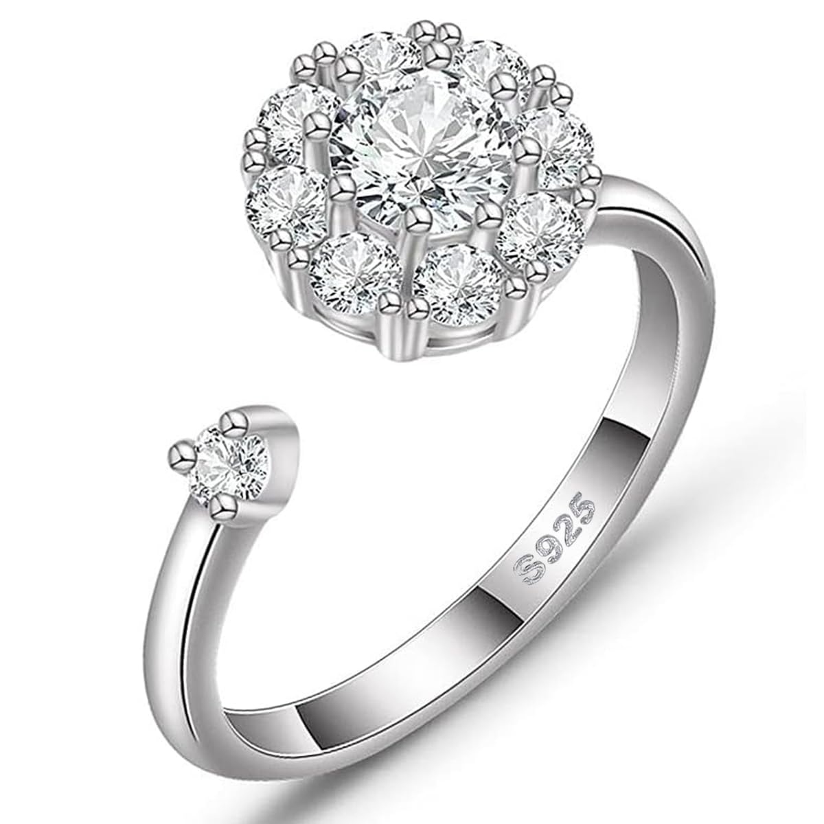 Anello da donna con moissanite, argento 925 placcato oro bianco 18 carati, moissanite creato in laboratorio, anello aperto regolabile, anello in argento, anello di fidanzamento, regalo di gioielleria