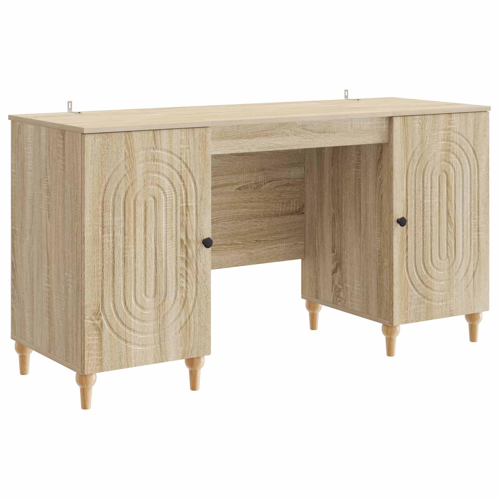 Scrivania con scaffale, in legno Sonoma, 142,5 x 50 x 75 cm, versatile scrivania per computer con vano portaoggetti, ripiano e 2 ante girevoli, per casa, ufficio, gaming e studio