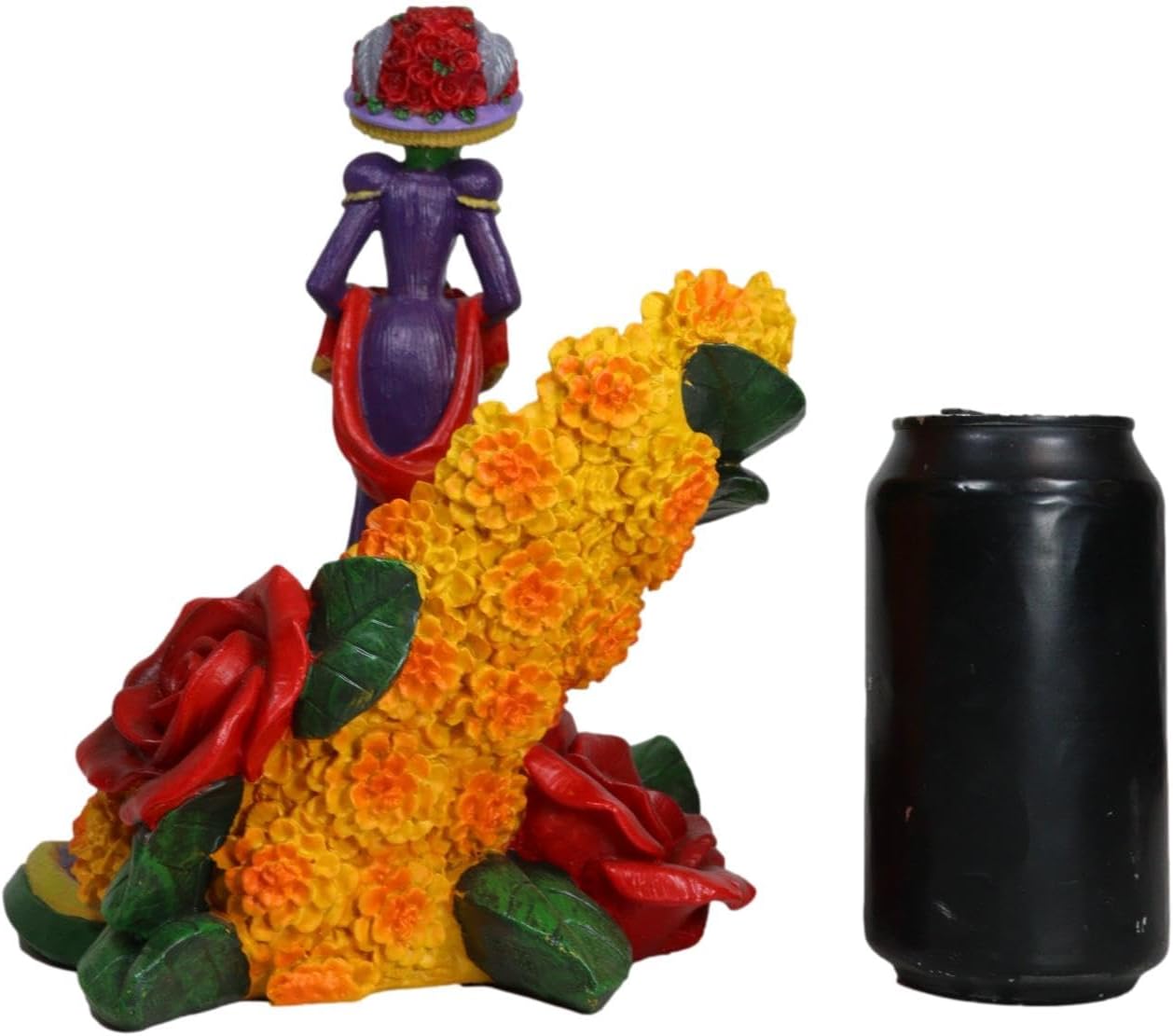 Ebros Gift Sugar Skull Day of The Dead Festival Floral Red Roses and Orange Flowers Gothic Calavera Dancing Lady Catrina Wine Holder Figurine 9.25" H