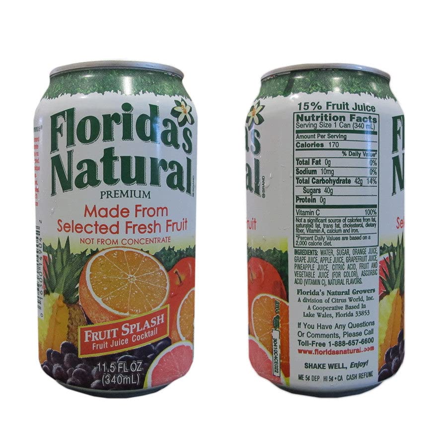 Florida’s natural 100% Juice, 11.5oz Can (Pack of 18, Total of 207 Oz) (Premium fruit splash fruit juice cocktail)