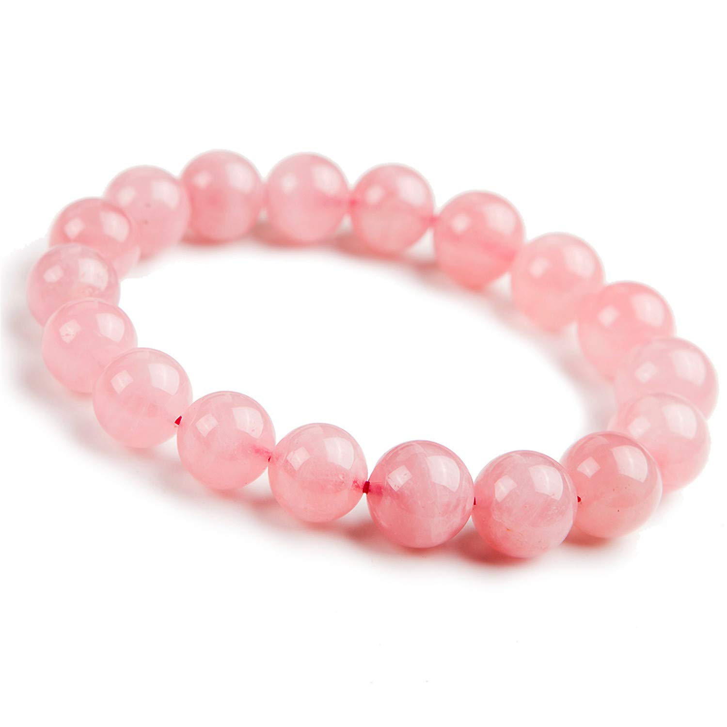 Bracciale con Perline Rotonde in Cristallo di Quarzo Rosa Naturale da 11 mm