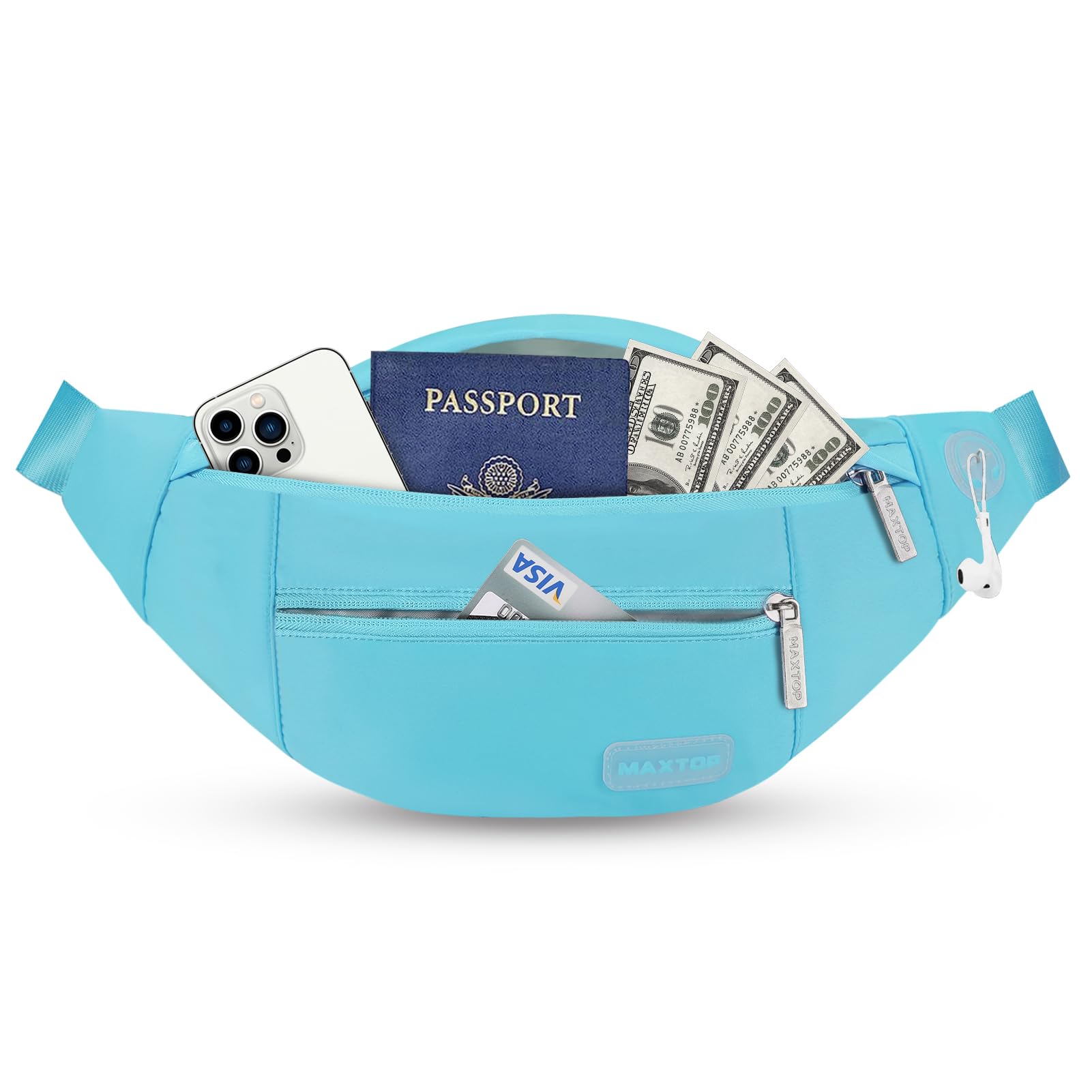 MAXTOP Large Crossbody Fanny Pack with 4-Zipper Pockets,Gifts for Enjoy Sports Festival Workout Traveling Running Casual Hands-Free Wallets Waist Pack Phone Bag Carrying All Phones