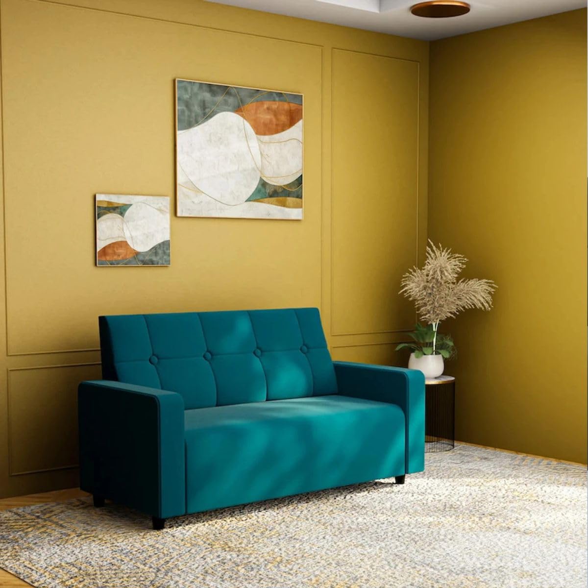 SleepArt Wilson Fabric 2 Seater Sofa for Living Room | Velvet Upholstery, Solid Wood Frame, DIY Assembly | Symmetrical Fully Upholstered Design (Teal) | Velvet Upholstery-image-37