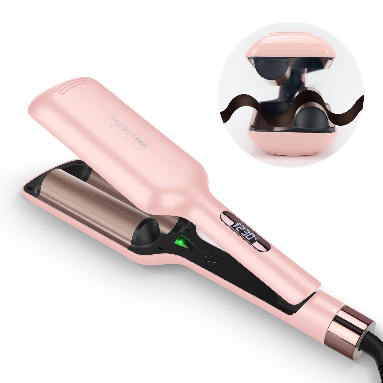 2 Fässer Meerjungfrau Welleneisen für haare - 32MM Lockenstab Große Locken - 4 Einstellbarer Temperatur - Wellenstyler Sofortiges Wellen - Rosa
