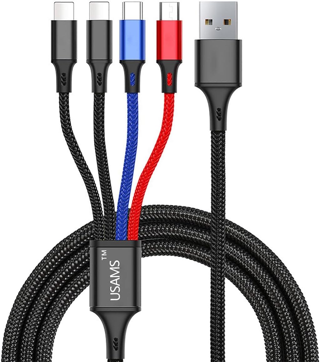 Multi-Color Nylon Braided 4-in-1 USB Charging Cable, 4ft