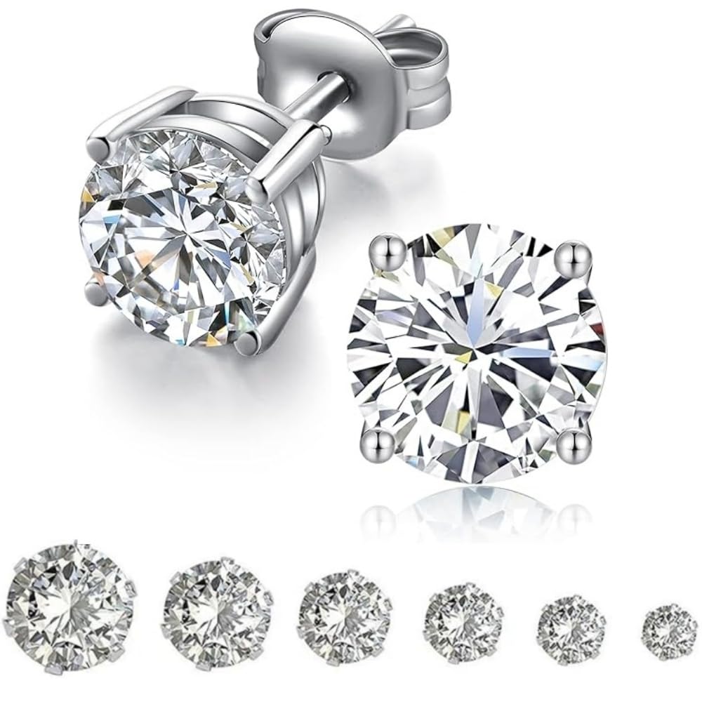 Kolczyki damskie męskie z diamentem, cyrkonia, stal nierdzewna, antyalergiczne, punktowe światło, 3 ~ 8 mm z połyskiem diamentowym