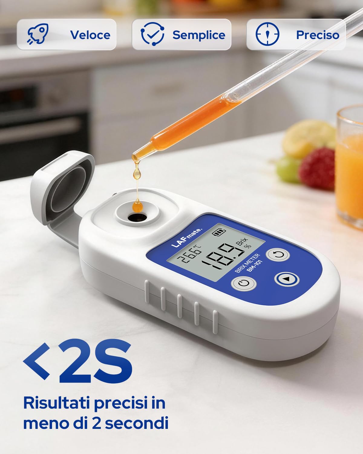 Rifrattometro Digitale 0-55% ±0,2%, BM101 Rifrattometro brix con ATC, IP65 Rifrattometro Digitale brix per Succo, vinificazione & caffè