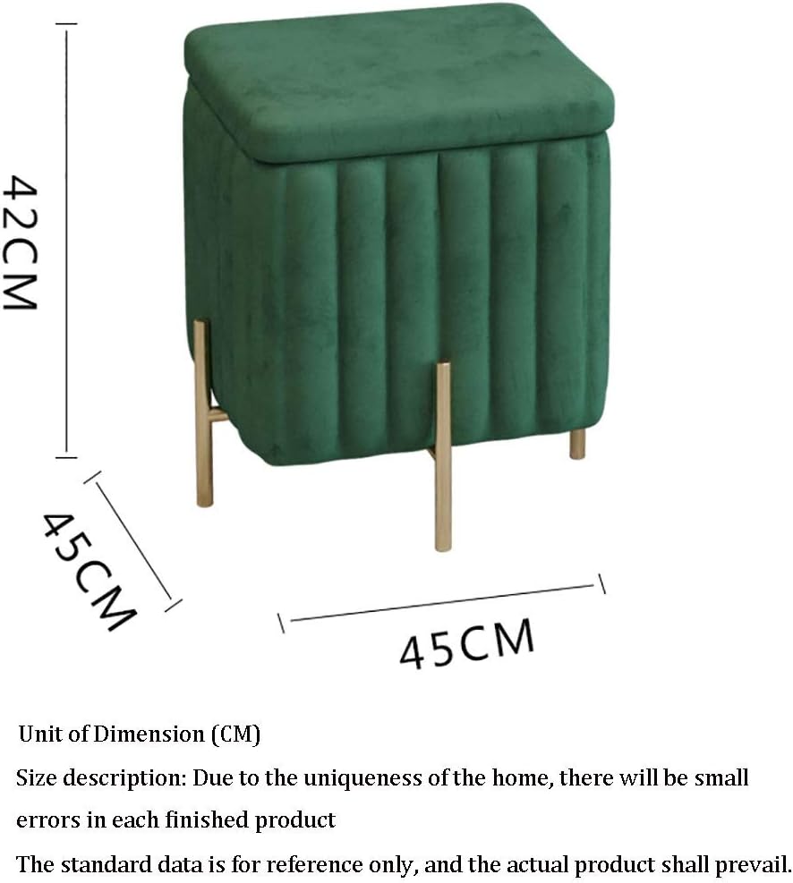 Beautify Green Velvet Footstool Pouffe Storage Stool Ottoman Cube Footrest Square Chest with Gold Legs for Bedroom, Dressing Table（Size : 45x45x42cm） (Color : Brown, Size : 45x45x42cm)