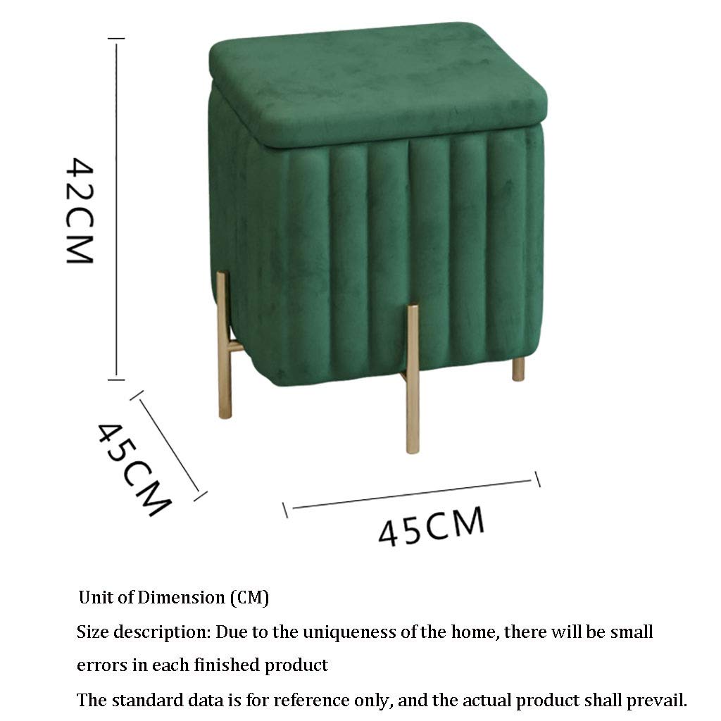 Beautify Green Velvet Footstool Pouffe Storage Stool Ottoman Cube Footrest Square Chest with Gold Legs for Bedroom, Dressing Table?Size : 45x45x42cm? (Color : Pink, Size : 45x45x42cm)