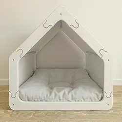 Cama Caminha para Pet Cachorro e Gato Tamanho Grande em Madeira e Tecido, Luma Pet, Design Casinha, com Almofada Macia (Cinza)