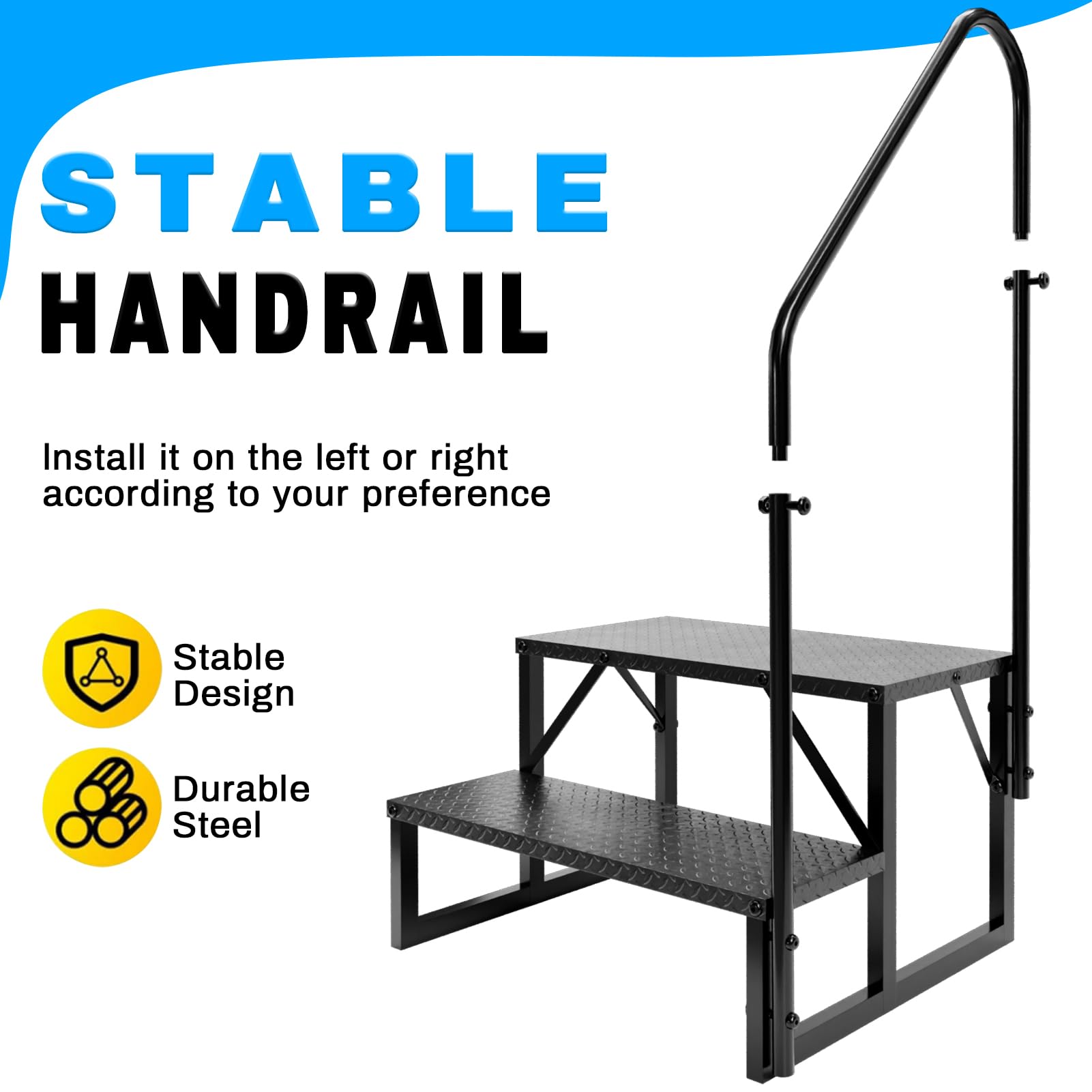 Escaleras de RV con Barandilla, Escalera de 2 Peldaños para RV con Capacidad de Carga de 660 lbs, Escalerilla con Panel Antideslizante, Escalera Móvil para Caravanas (2 peldaños)