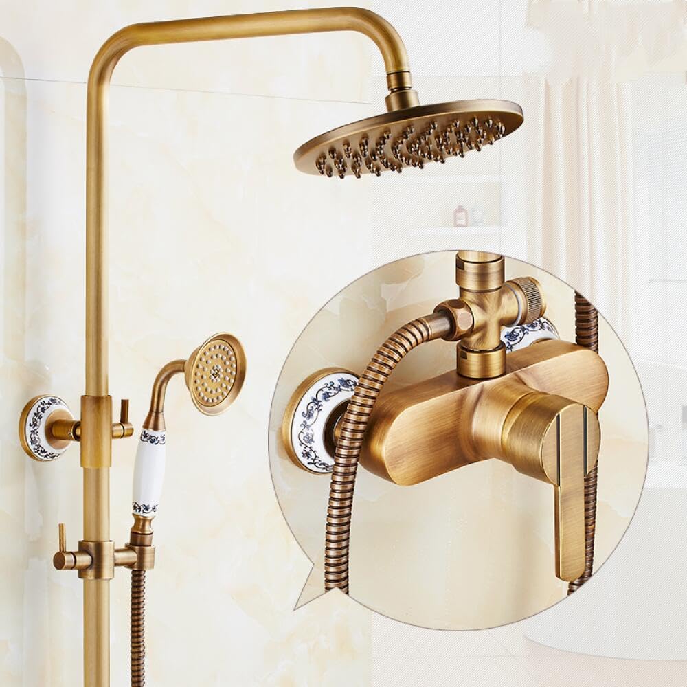 Set Doccia a Pioggia in Ottone Vintage da Parete con Miscelatore Manuale per Bagno e Vasca.