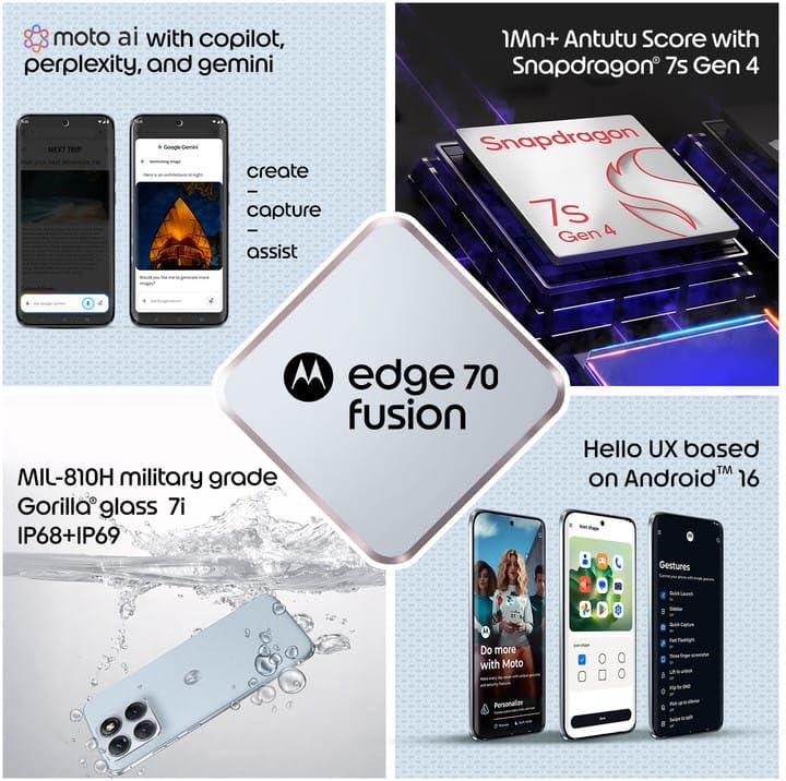 Image of Motorola Edge 70 Fusion 5G (Pantone Country Air, 12GB RAM, 256GB Storage) | AI Features | 6.78-inch 144Hz AMOLED | Snapdragon 7s Gen 4 | 50MP + 13MP Camera | 32MP Selfie | 7000mAh | 68W TurboPower
