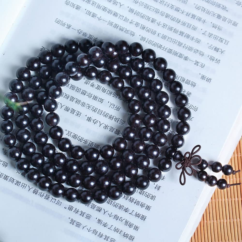 Feng Shui Schwarze Buddha-Perle aus Sandelholz, 108 buddhistische Mala-Perlen aus Ebenholz, Halskette für Gebet, 12 mm