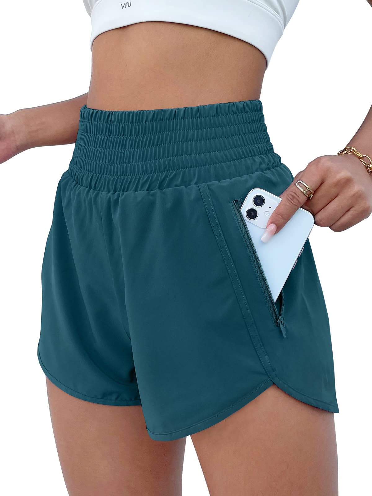 BMJL Women's Athletic Shorts High Waisted Running Shorts Pocket Sporty Short Gym Elastic Workout Shorts