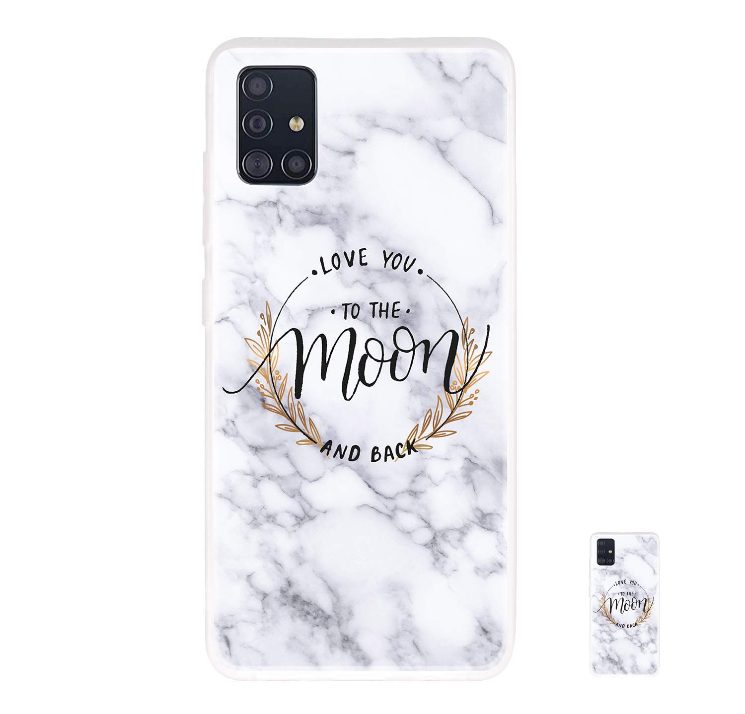 HopMore compatible with Case Samsung Galaxy A71 Soft Protective Silicone Pretty Marble Design Slim Gel Shockproof Cover Bumper Funny Pattern for Girls Women Men - Moon