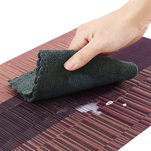 Image of YELONA Dining Table Placemats Set of 8 - Heat-Resistant, Non-Slip, Washable & Stain Resistant Woven PVC Vinyl Table Mats for Kitchen & Dining - 45 x 30 cm, Peach
