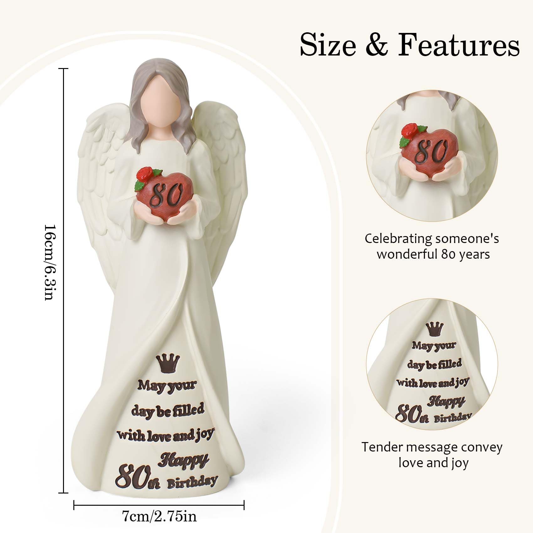 80th Birthday Gifts for Women, Happy 80th Birthday Decorations for Women, Best Gifts for 80 Year Old Woman Moms Grandmother Friends, Elegant Angel Figurine for Home Party Decor
