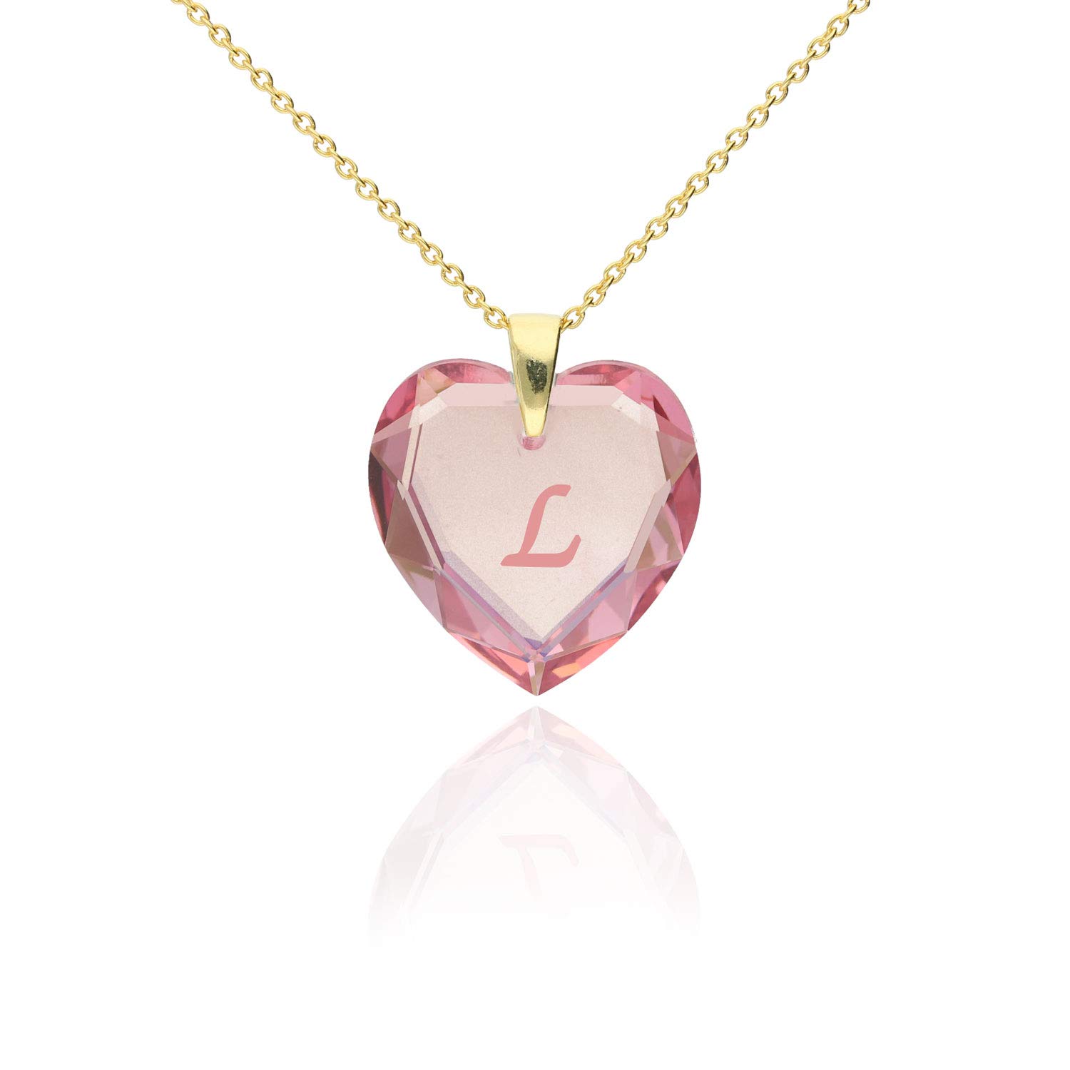 Collana da donna in argento 925 placcato oro con Swarovski Elements, ciondolo a forma di cuore Rosé AB e lettera A - Z