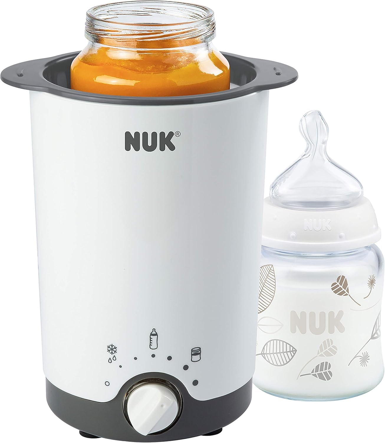 NUK Vario Express Dampf-Sterilisator Modular für bis zu 6 Babyflaschen, 1 Stück & Thermo 3 in 1 Flaschenwärmer, zum einfachen, sicheren und schonenden Erwärmen, 1 Stück (1er Pack)
