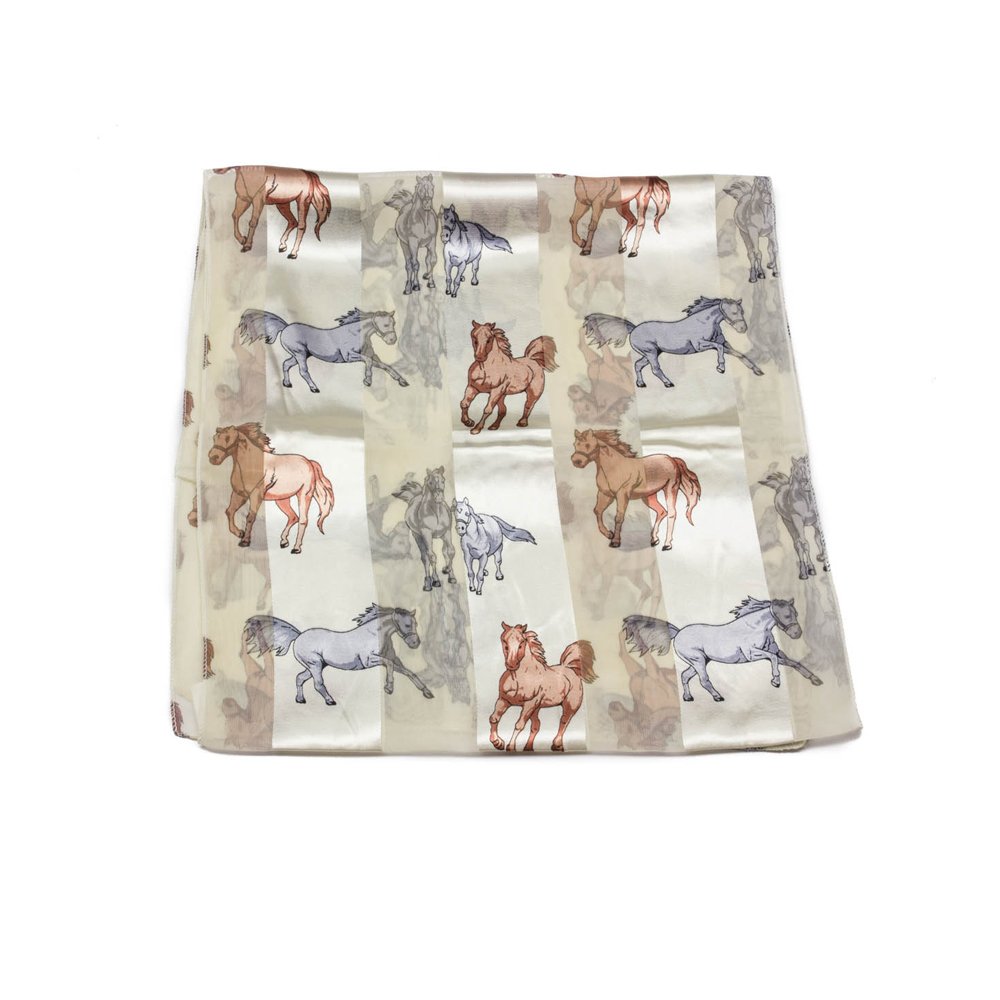 Mytoptrendz Women's Cream Mytoptrendz® Horse Pony Stallion Print Scarf Long Silky Feel Satin Striped Neck Wrap