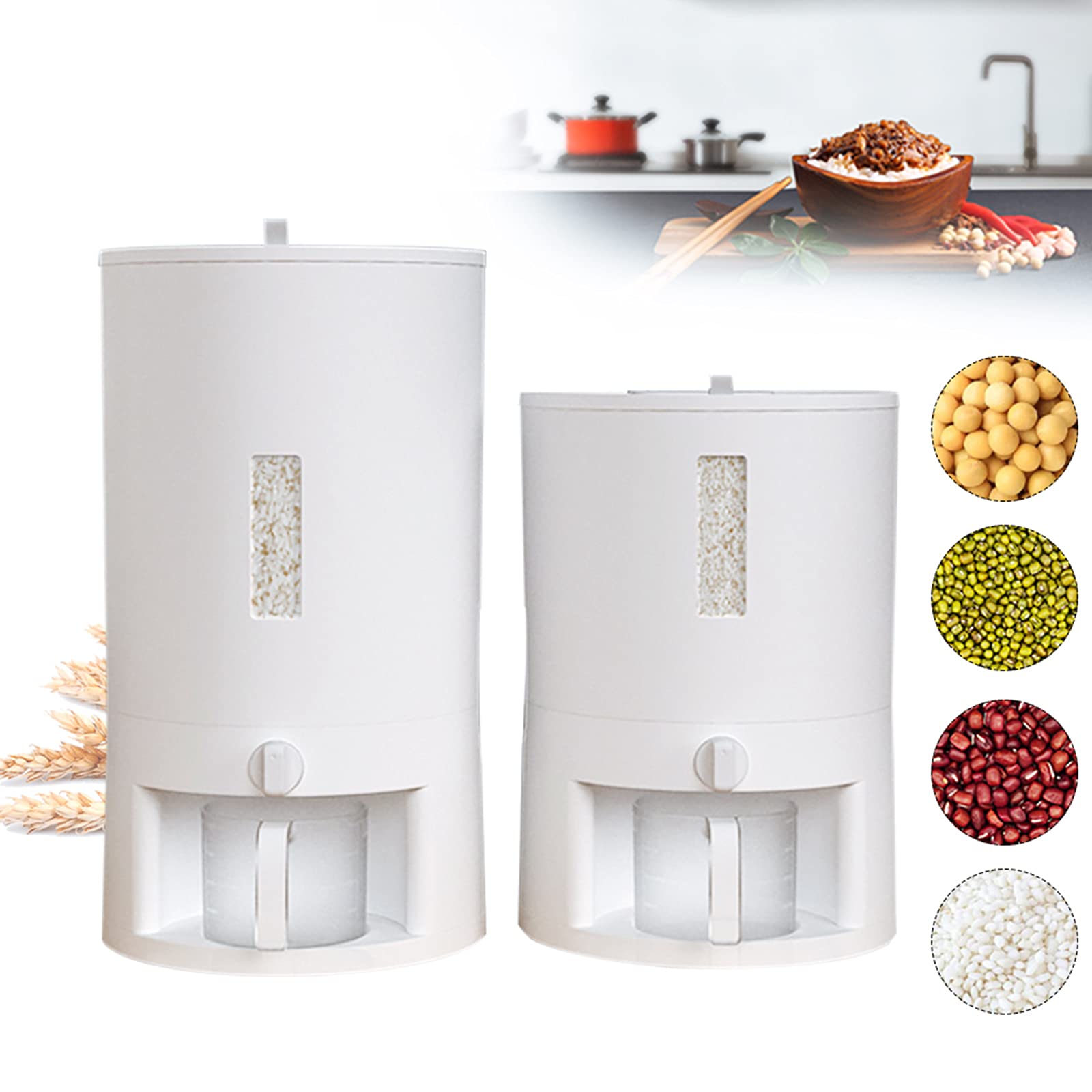 Reisspender Lebensmittelspender Müslispender Küche Luftdicht Behälter mit Deckel und Messbecher für Schwarzem Reis, Bohnen (20L)