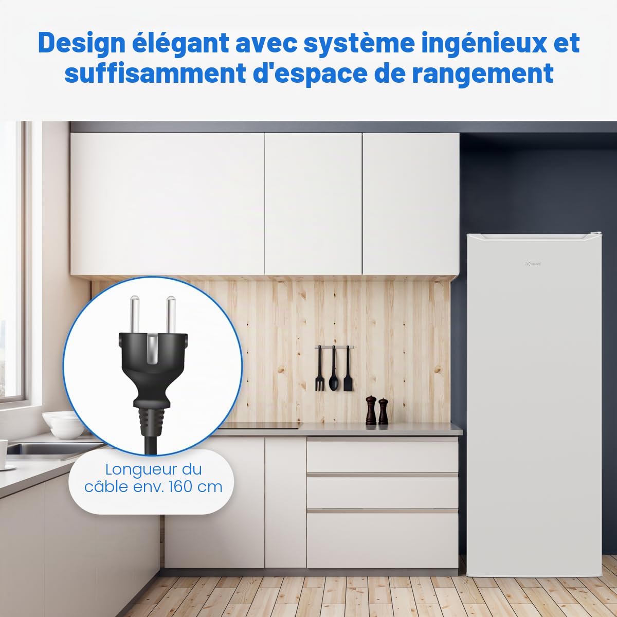 Bomann Réfrigérateur 242 L Pose Libre Éclairage LED VS 7363, Blanc | réfrigérateur pose libre, éclairage LED, clayettes en verre, contrôle de la température en continu
