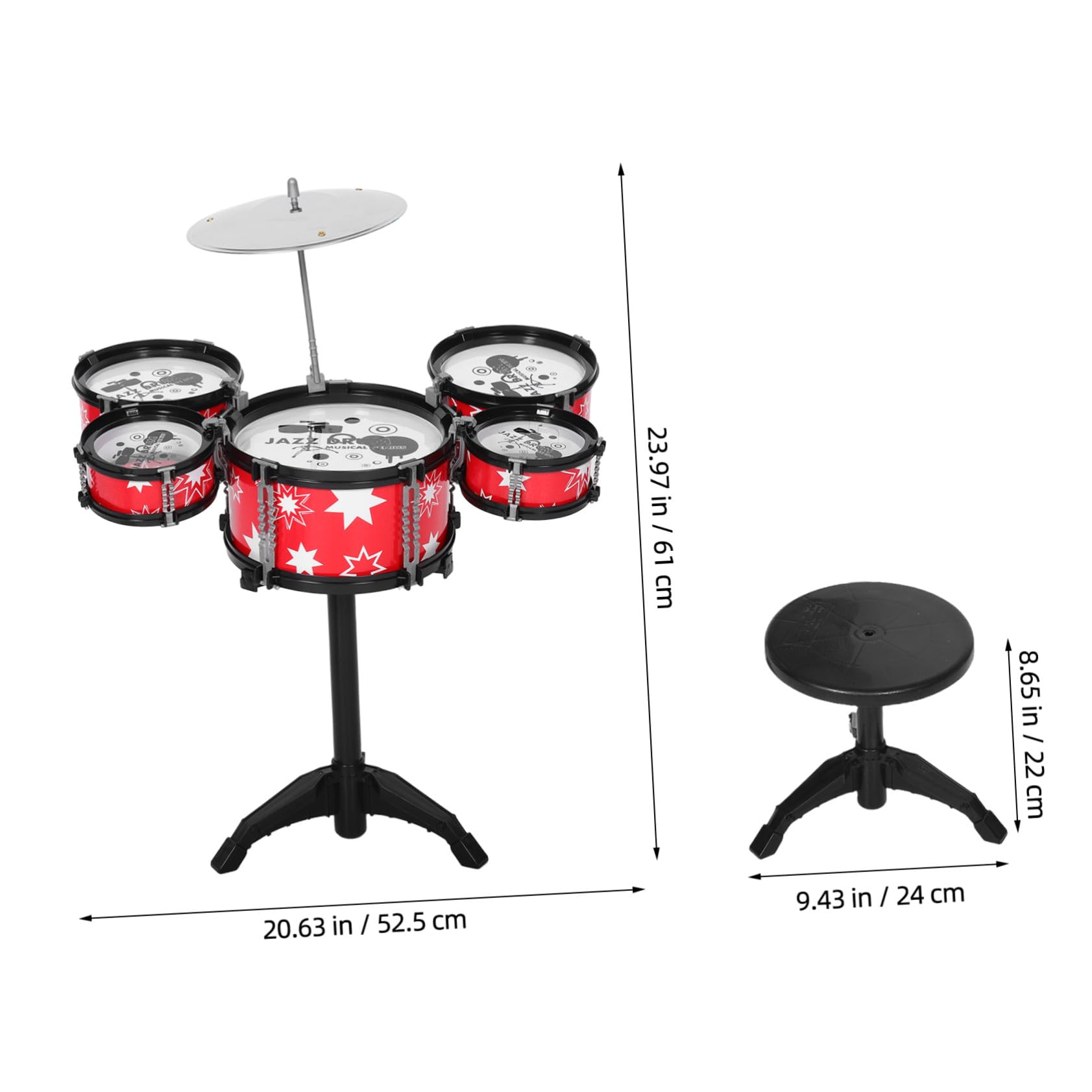 Set Batteria Giocattolo per Bambini Piccoli, Plastico, Jazz | Rosso, Design Realistico Robusto, Interazione Genitore-bambino, Kit Musicale Multifunzione