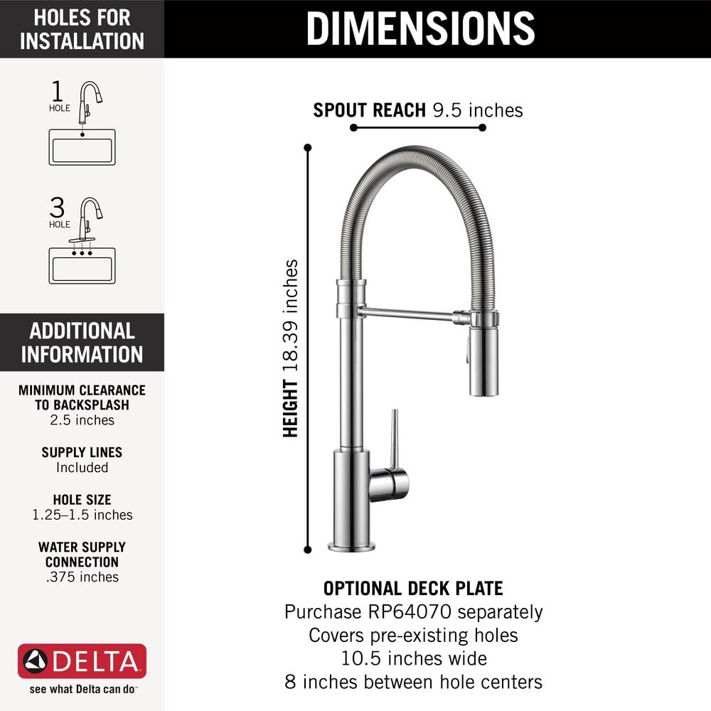 Delta Faucet Trinsic Pro bateria kuchenna w stylu komercyjnym, chrom, chromowane baterie kuchenne z wyciąganym opryskiwaczem, bateria do zlewu kuchennego, bateria do zlewu kuchennego z magnetycznym