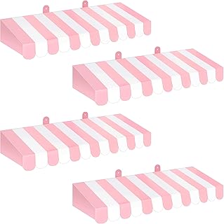 4 Pack Circus Awning Decoration 3D Awning Wall Decorations Carnival Tent Mardi Gras Circus Theme Party Decorations Carnival Stand Decor for Carnival Party Favors (Pink and White)
