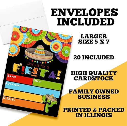 Miniatura 2 de AmandaCreation - Invitaciones de fiesta temática mexicana para fiesta de cumpleaños, jubilación o Cinco de Mayo, 20 tarjetas de relleno de 5 x 7