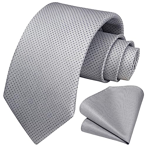 Image of HISDERN Polka Dot Ties for Men Classic Silk Ties and Pocket Square Formal Business Necktie Handkerchief Wedding Party