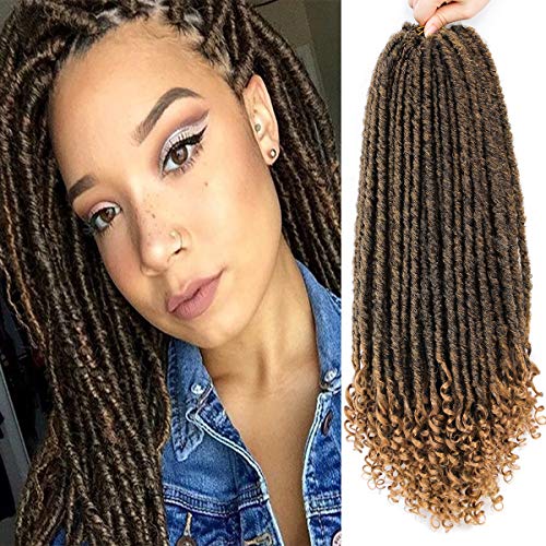 6 Packs Goddess Locs Crochet Hair Long Straight Faux Locs Dreadlock Crochet Hair With Curly Ends Synthetic Braids Twist Braiding Hair Extension (18 inch, 1B-27)