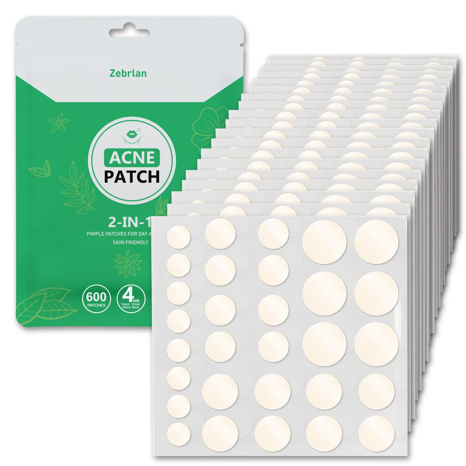 Zebrlan 600 Stück Pimple Patches Pickel Patch Hydrokolloid Pickel Pflaster Unsichtbar Anti Pickel Patches Acne Patch Tag & Nacht 2-In-1 Wasserdicht Pimple Patch Akne Patch (600A)
